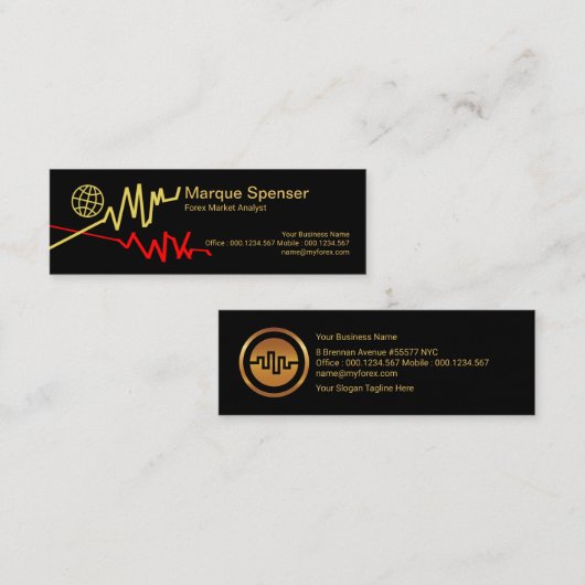 シンプルでフェイクな金ゴールド全体的なグラフ投資 スキニー名刺 (正面/裏面)