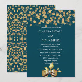 シンプルでフレッシュなカラフルゴールドとブルーのリボン 招待状