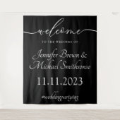 シンプルでミニマルなブラックの結婚式へようこそ タペストリー (正面)