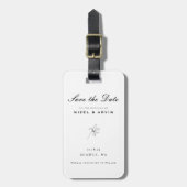 シンプルでミニマルなホワイトの「Save The Date」 ラゲッジタグ (正面縦)