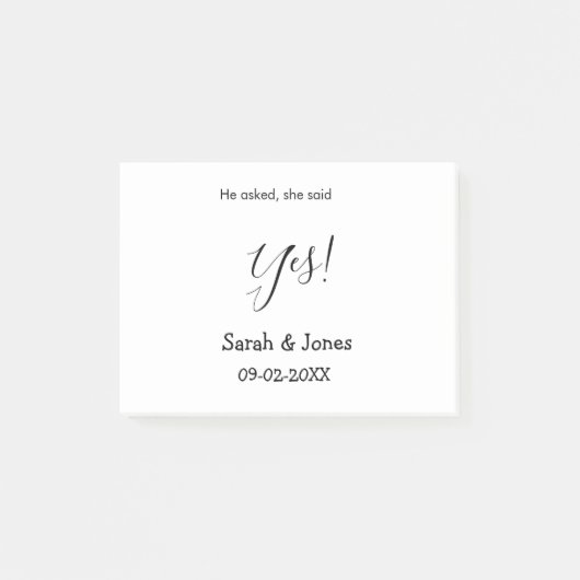シンプルでミニマルな婚約　イエスと言った ポストイット (正面)