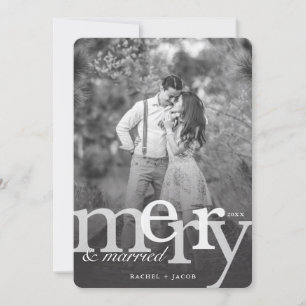 シンプルでメリーで及び結婚したな写真のクリスマスカード 案内状