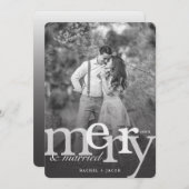 シンプルでメリーで及び結婚したな写真のクリスマスカード 案内状 (正面/裏面)