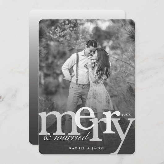 シンプルでメリーで及び結婚したな写真のクリスマスカード 案内状 (正面/裏面)