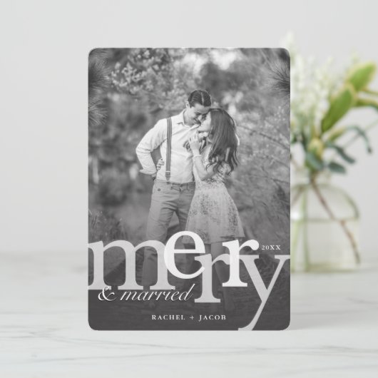 シンプルでメリーで及び結婚したな写真のクリスマスカード 案内状 (スタンド正面)