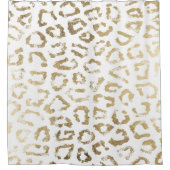 シンプルでモダンで白くシックでフェイクな金ゴールドのチータのプリント シャワーカーテン (正面)