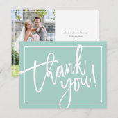 シンプルでモダンなブラシレタリング ミントの写真付きサンクスカード サンキューカード (正面/裏面)