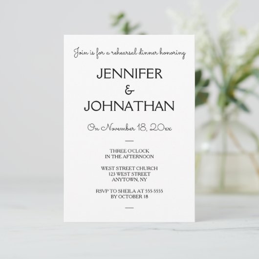 シンプルでモダンなリハーサルの夕食の招待状 招待状 (スタンド正面)