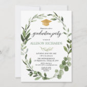 シンプルでモダンな卒業パーティーの緑の草木の緑金ゴールド 招待状 (正面)