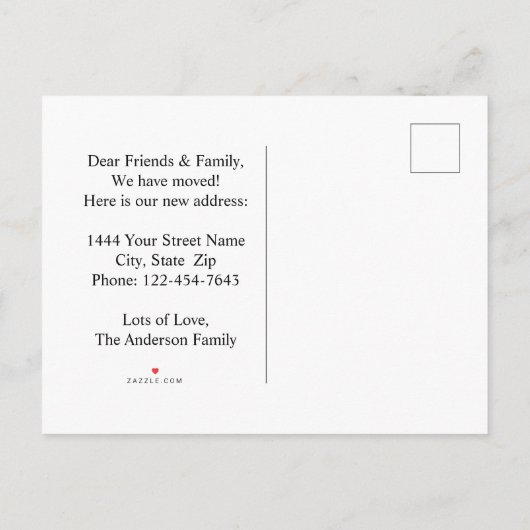 シンプルでモダンな家の新しい住所引っ越しましたの黒 案内ポストカード (裏面)
