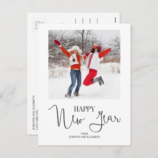 シンプルでモダンな明けましておめでとうの写真の郵便はがき シーズンポストカード (正面/裏面)