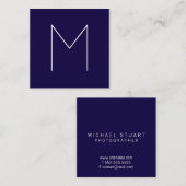 シンプルでモダンな最小主義の濃紺のモノグラム スクエア名刺 (正面/裏面)