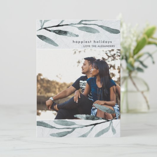 シンプルでモダンな植物のホリデー写真 シーズンカード (スタンド正面)