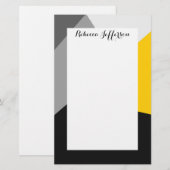 シンプルでモダンな灰色の黄色および黒いGeo 便箋 (正面/裏面)