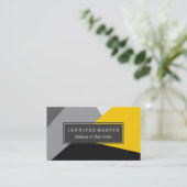シンプルでモダンな灰色の黄色および黒いGeo 名刺 (スタンド正面)