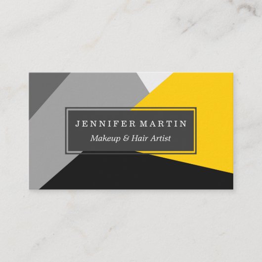シンプルでモダンな灰色の黄色および黒いGeo 名刺 (正面)