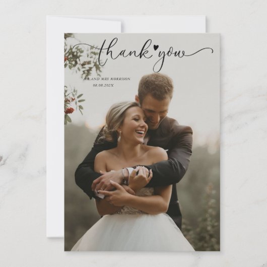 シンプルでモダンな結婚式のお礼メッセージ サンキューカード (正面)