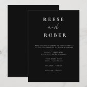 シンプルでモダンな黒と白の結婚式 招待状 (正面/裏面)