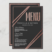 シンプルでモダンな黒のバラの金ゴールドのシックな線形結婚式 メニュー (正面/裏面)