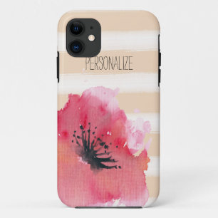 シンプルでロマンチックでストライプな花柄 iPhone 11 ケース