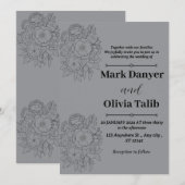 シンプルでロマンチックなデザインのグレーの結婚式招待状 招待状 (正面/裏面)