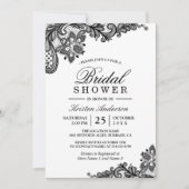 シンプルで上品なブラック&ホワイトのレース ブライダルシャワー 招待状 (正面)