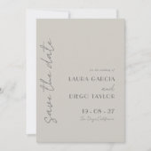 シンプルで上品なベージュの結婚式 セーブザデート (正面)
