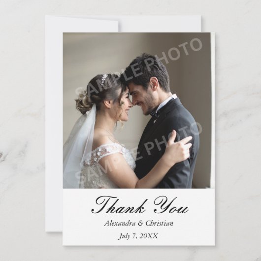 シンプルで上品な写真の結婚式のお礼 サンキューカード (正面)