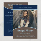 シンプルで上品な写真付き卒業おめでとう招待状 招待状 (正面/裏面)