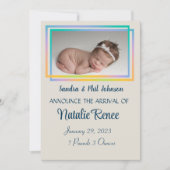 シンプルで上品な出産報告カード 案内状 (正面)