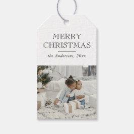 シンプルで上品な家族写真のクリスマス ギフトタグ