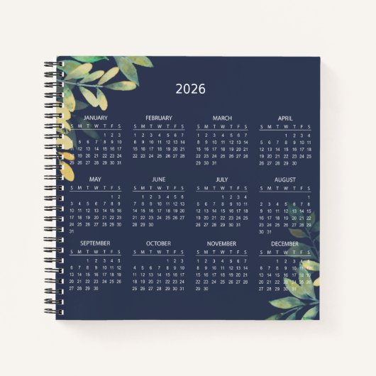 シンプルで上品な植物図鑑 2026年 カレンダー | ノートブック (正面)