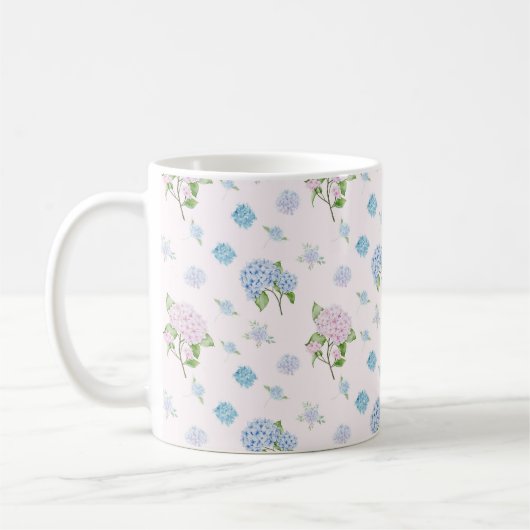 シンプルで上品な水彩アジサイの花 コーヒーマグカップ (左)