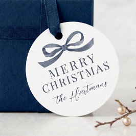 シンプルで上品な水彩リボンのクリスマスホリデー フェイバータグ