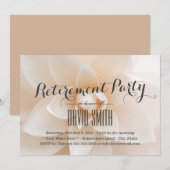 シンプルで上品な白の花の退職パーティー 招待状 (正面/裏面)