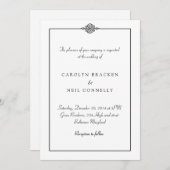 シンプルで上品な白黒の結婚式の発表 招待状 (正面/裏面)