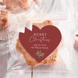 シンプルで上品な赤いクリスマスのグリーン ハートシール