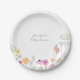 シンプルで上品な野の花のベビーシャワー ペーパープレート