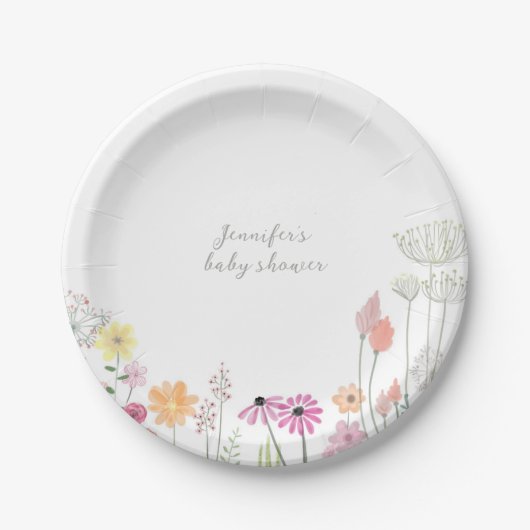 シンプルで上品な野の花のベビーシャワー ペーパープレート (正面)
