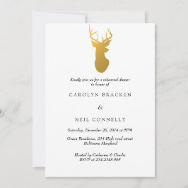シンプルで上品な金ゴールドの枝角のモダンなリハーサルの夕食 招待状