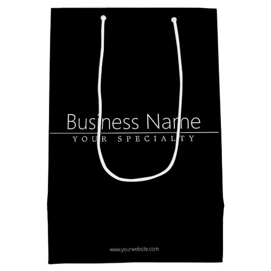 シンプルで上品な黒背景の白いテキスト ミディアムペーパーバッグ (裏面)