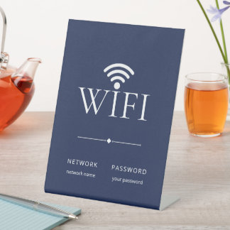 シンプルで上品なWiFiネットワークパスワード ネイビーブルー 台座サイン