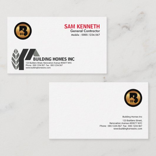 シンプルで創造的でエレガントで抽象的な家の建築 名刺 (正面/裏面)