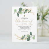 シンプルで及びスタイリッシュな水彩画の緑の草木の《キリスト教》洗礼式や命名式 招待状 (スタンド正面)
