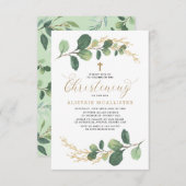 シンプルで及びスタイリッシュな水彩画の緑の草木の《キリスト教》洗礼式や命名式 招待状 (正面/裏面)