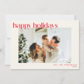 シンプルで可愛い赤いクリスマスのモダンな写真入りデザイン シーズンカード (正面)