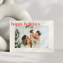 シンプルで可愛い赤いクリスマスのモダンな写真入りデザイン
