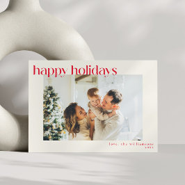 シンプルで可愛い赤いクリスマスのモダンな写真入りデザイン シーズンカード