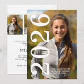 シンプルで大胆なクラシック2026卒業式 案内状 (正面/裏面)