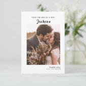 シンプルで大胆なスクリプト結婚式感謝カード サンキューカード (スタンド正面)